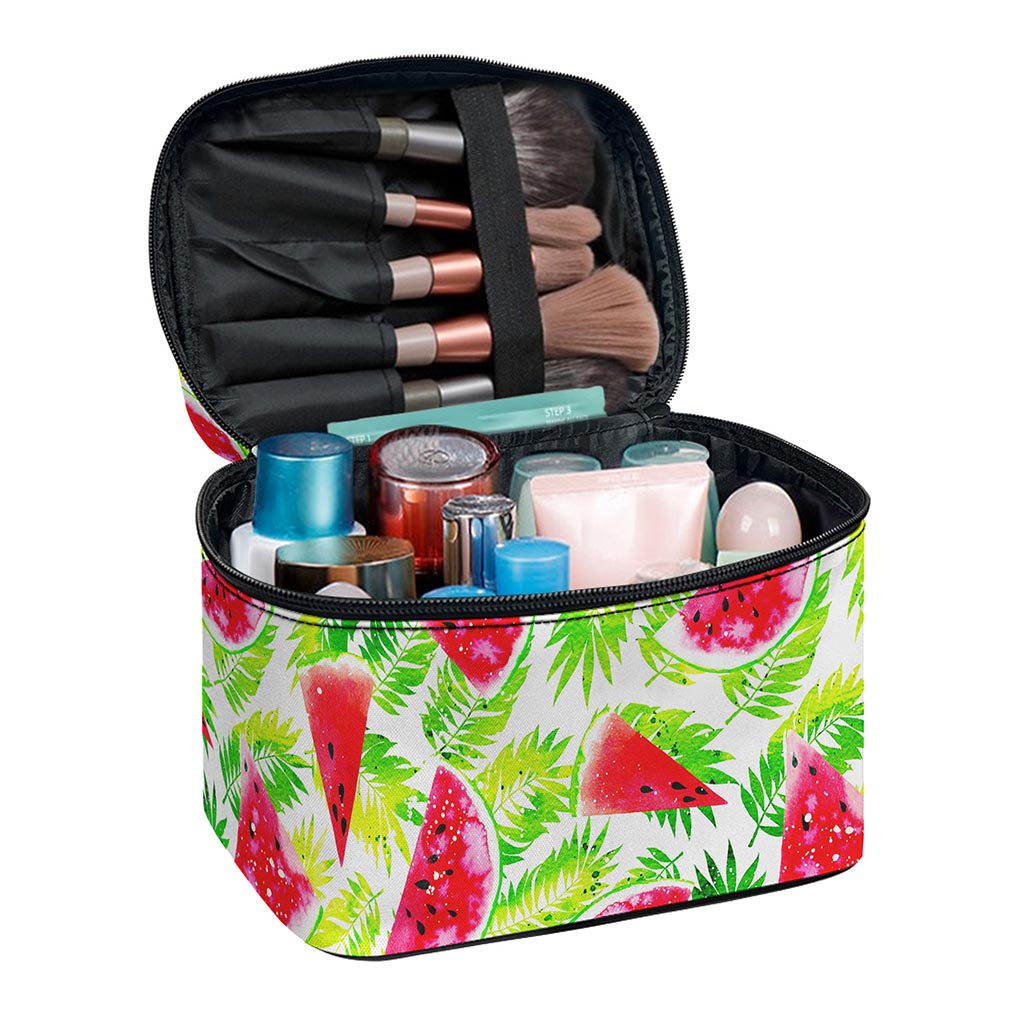 White Summer Watermelon Pattern Print Travel Makeup Bag