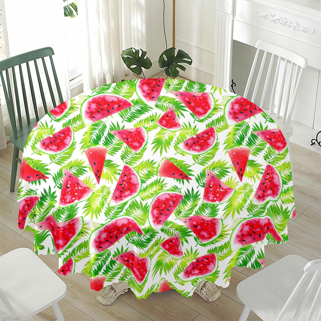White Summer Watermelon Pattern Print Waterproof Round Tablecloth
