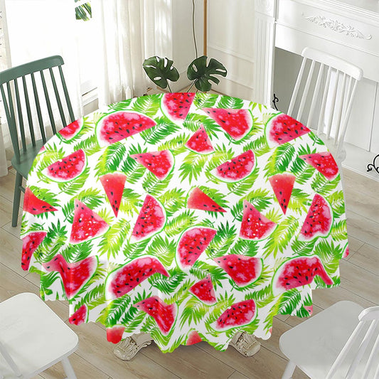 White Summer Watermelon Pattern Print Waterproof Round Tablecloth