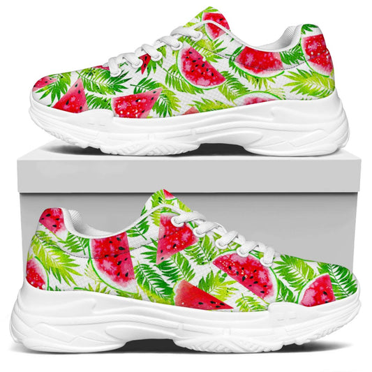 White Summer Watermelon Pattern Print White Chunky Shoes