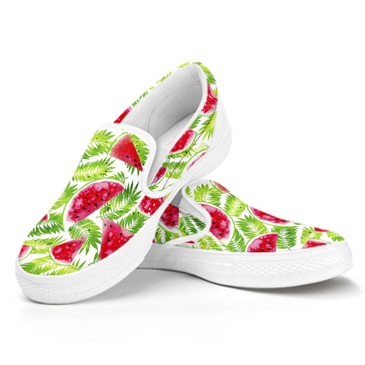 White Summer Watermelon Pattern Print White Slip On Sneakers