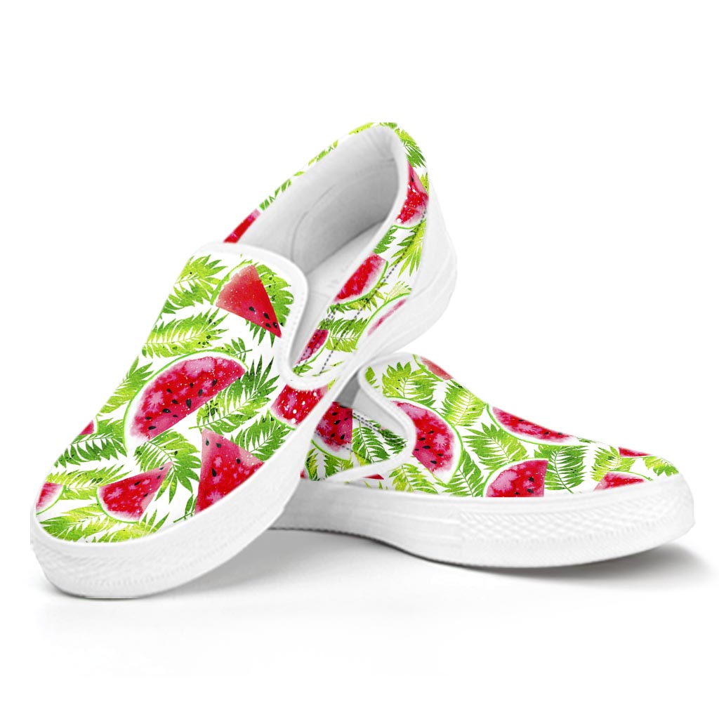 White Summer Watermelon Pattern Print White Slip On Sneakers