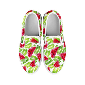 White Summer Watermelon Pattern Print White Slip On Sneakers