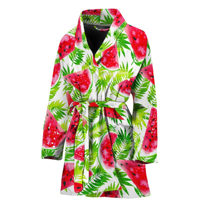 White Summer Watermelon Pattern Print Women's Bathrobe