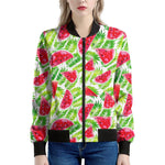 White Summer Watermelon Pattern Print Women's Bomber Jacket