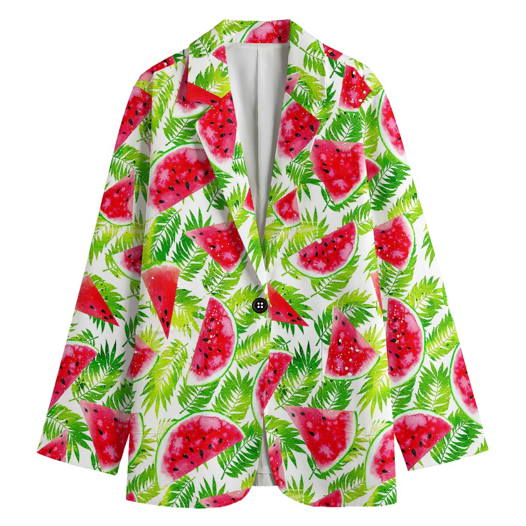 White Summer Watermelon Pattern Print Women's Cotton Blazer