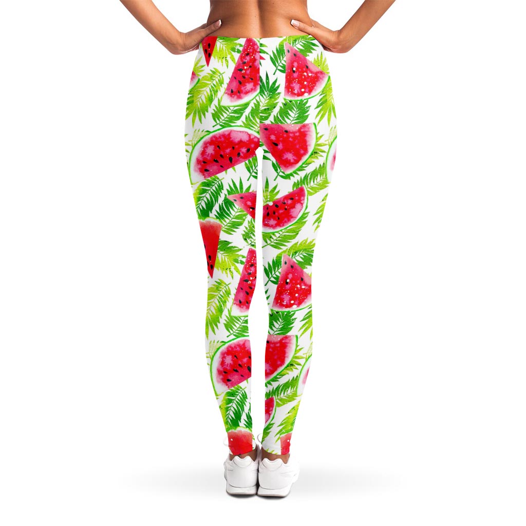 White Summer Watermelon Pattern Print Women's Leggings