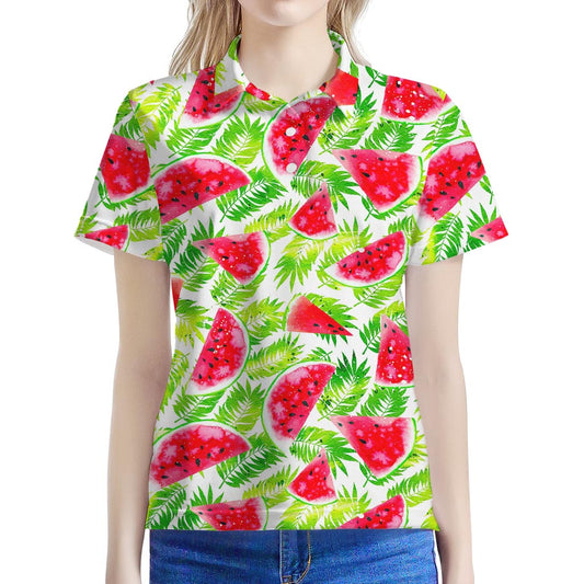 White Summer Watermelon Pattern Print Women's Polo Shirt