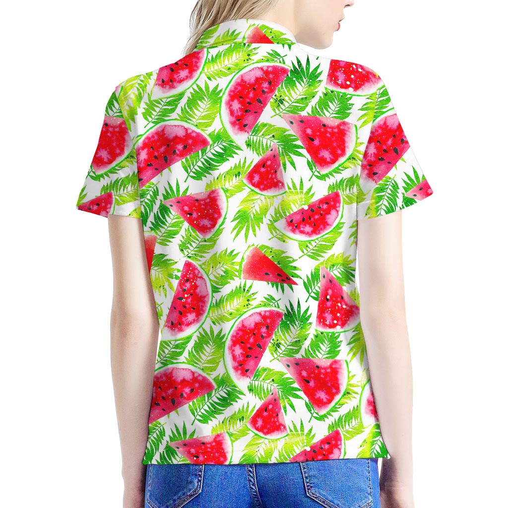 White Summer Watermelon Pattern Print Women's Polo Shirt