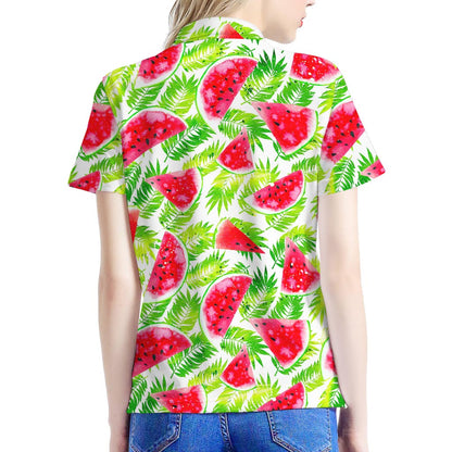 White Summer Watermelon Pattern Print Women's Polo Shirt