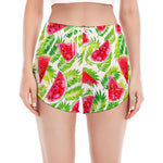 White Summer Watermelon Pattern Print Women's Split Running Shorts