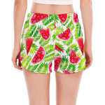 White Summer Watermelon Pattern Print Women's Split Running Shorts