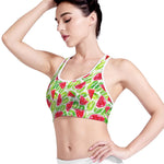 White Summer Watermelon Pattern Print Women's Sports Bra