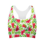 White Summer Watermelon Pattern Print Women's Sports Bra