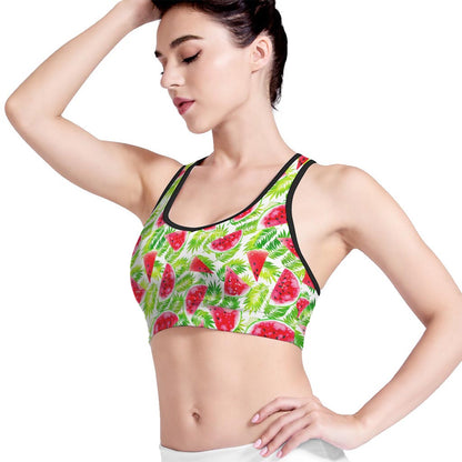 White Summer Watermelon Pattern Print Women's Sports Bra