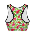 White Summer Watermelon Pattern Print Women's Sports Bra
