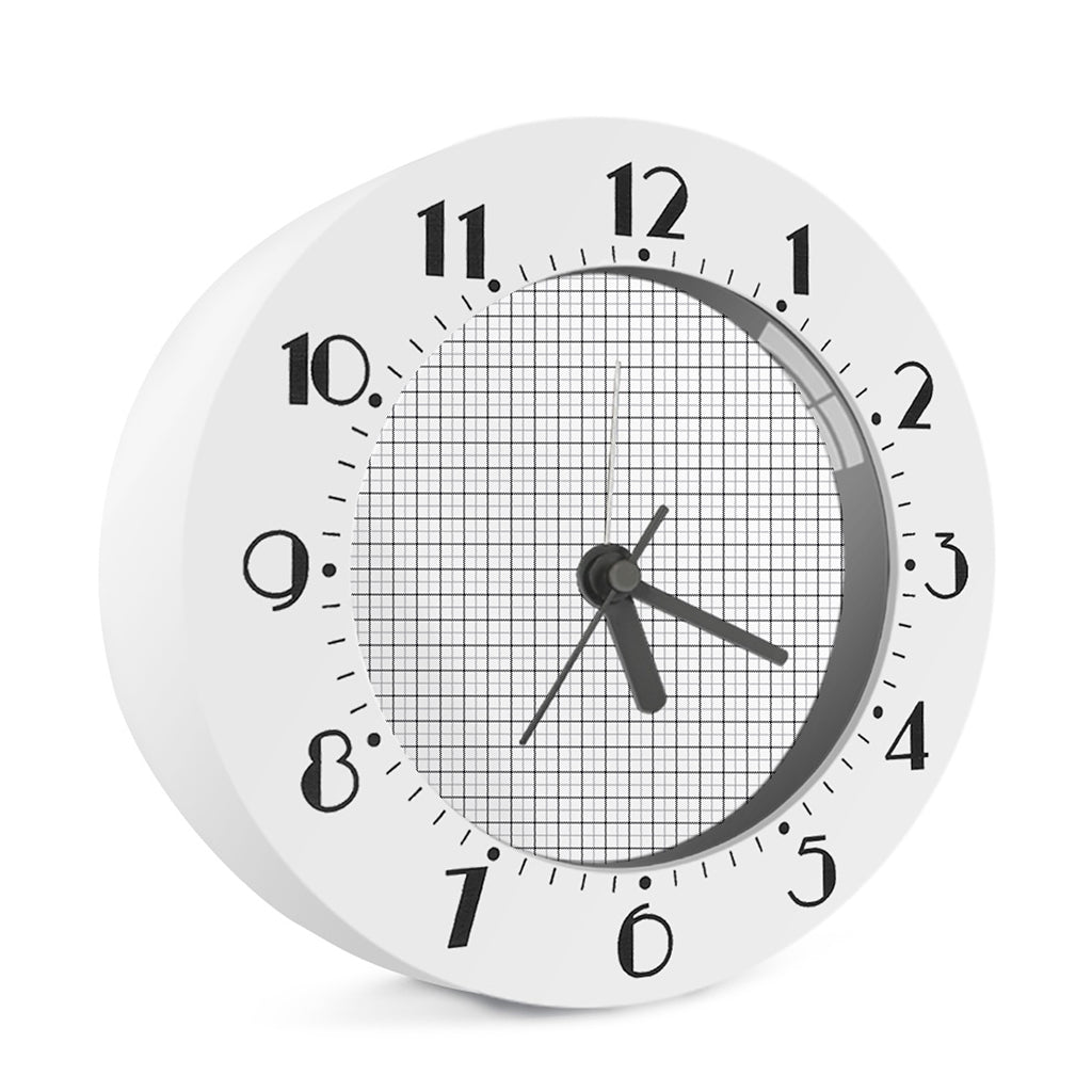 White Tattersall Pattern Print Alarm Clock