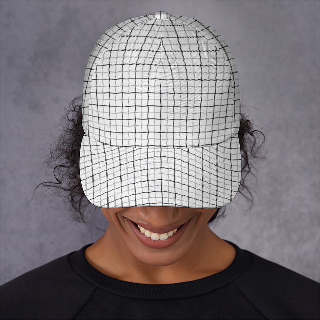 White Tattersall Pattern Print Baseball Cap