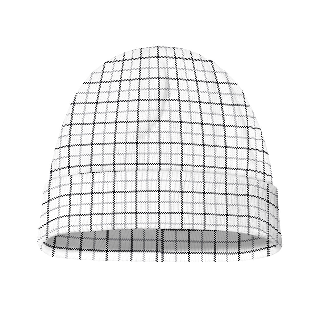 White Tattersall Pattern Print Beanie