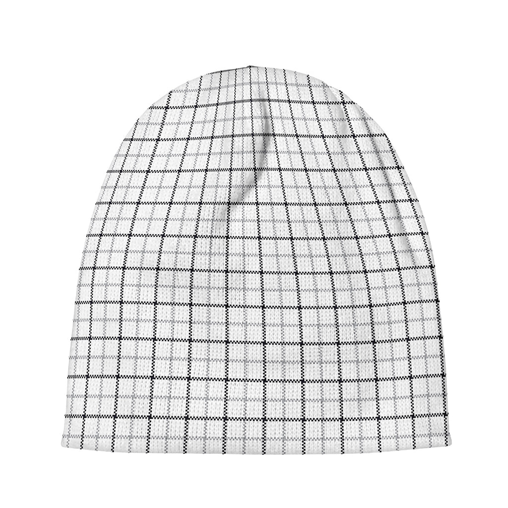 White Tattersall Pattern Print Beanie