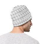 White Tattersall Pattern Print Beanie