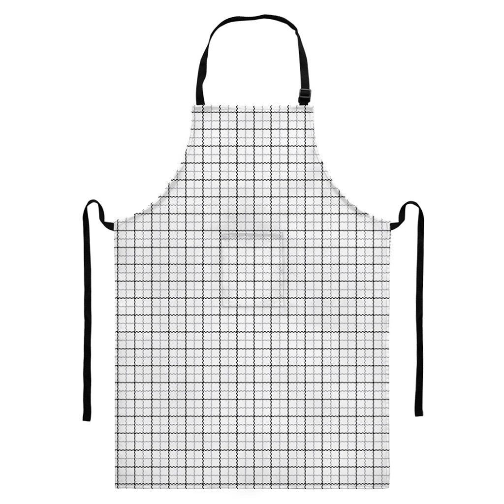 White Tattersall Pattern Print Bib Apron With Pocket