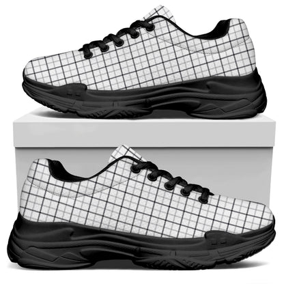 White Tattersall Pattern Print Black Chunky Shoes