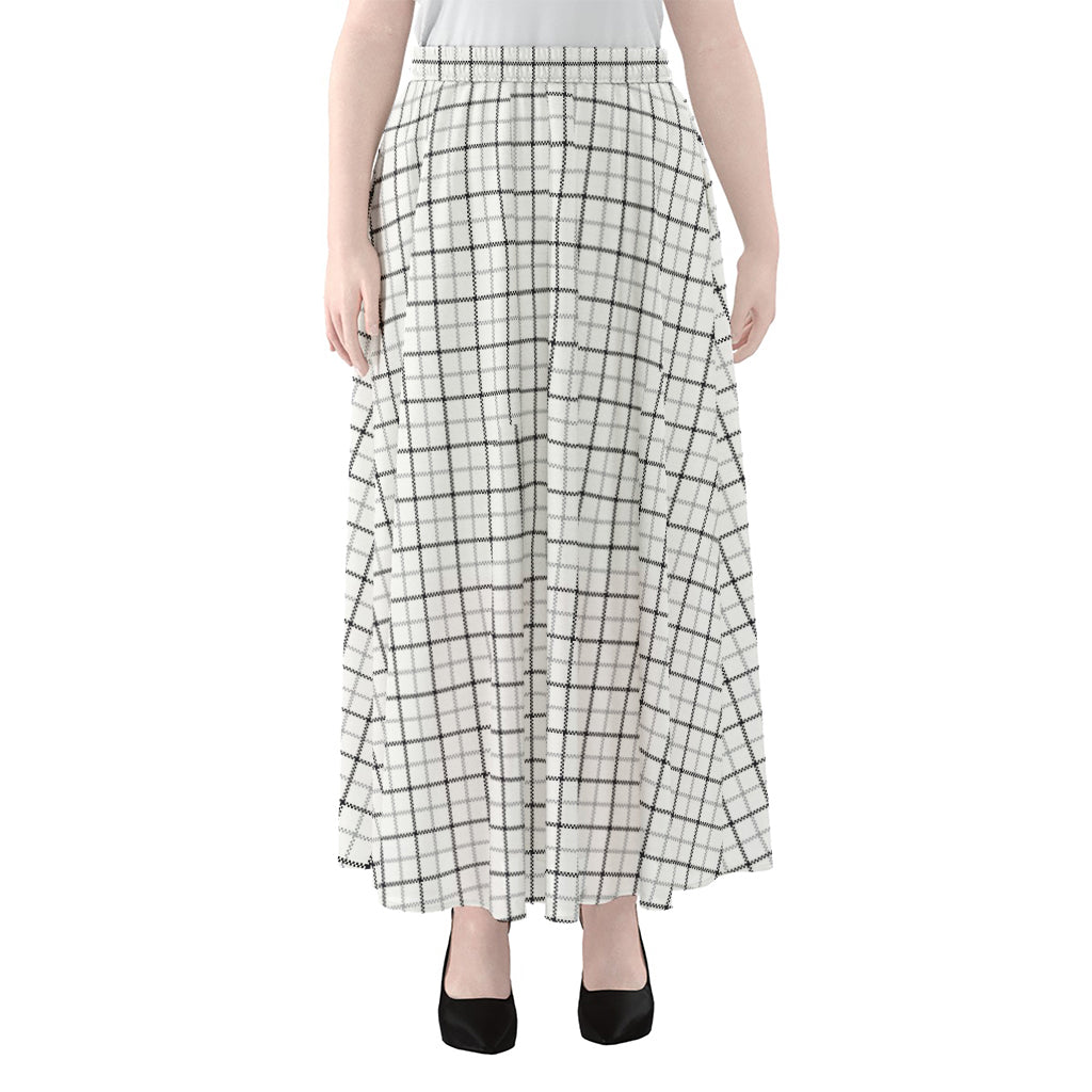 White Tattersall Pattern Print Chiffon Maxi Skirt