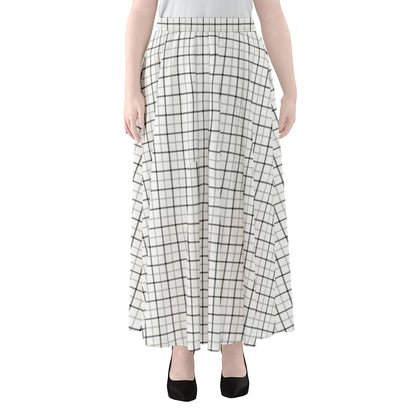 White Tattersall Pattern Print Chiffon Maxi Skirt