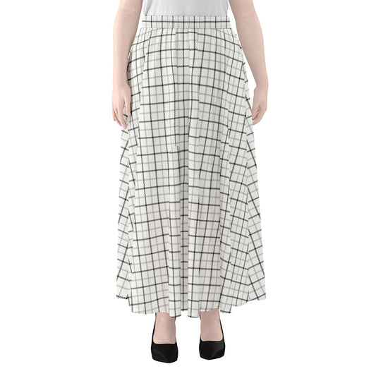 White Tattersall Pattern Print Chiffon Maxi Skirt