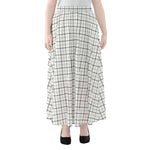 White Tattersall Pattern Print Chiffon Maxi Skirt