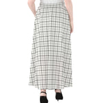 White Tattersall Pattern Print Chiffon Maxi Skirt