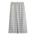 White Tattersall Pattern Print Cotton Front Slit Maxi Skirt