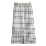 White Tattersall Pattern Print Cotton Front Slit Maxi Skirt