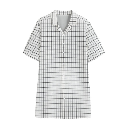 White Tattersall Pattern Print Cotton Hawaiian Shirt
