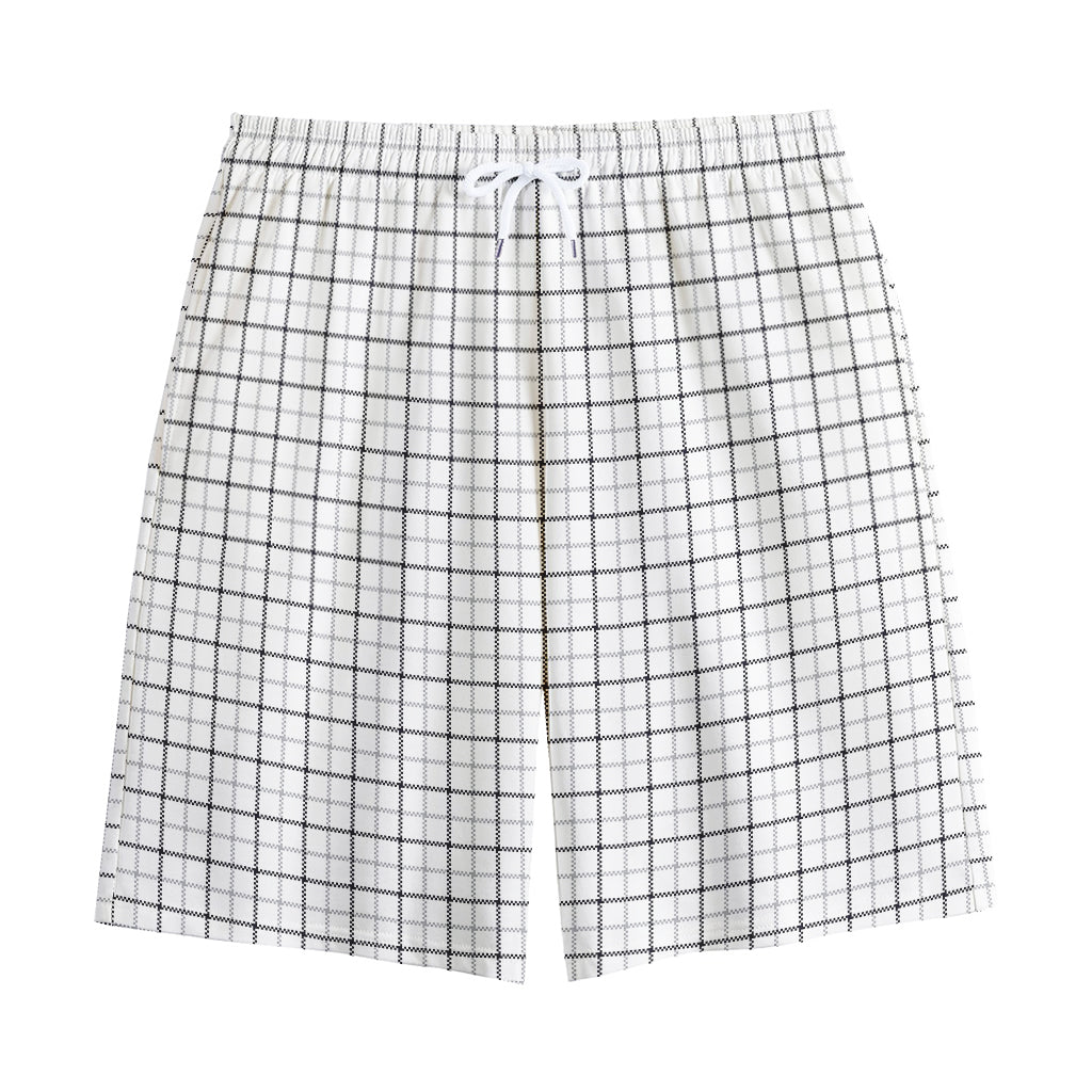 White Tattersall Pattern Print Cotton Shorts