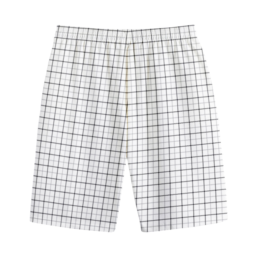 White Tattersall Pattern Print Cotton Shorts