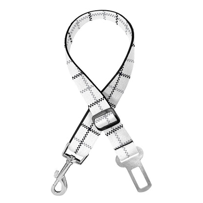White Tattersall Pattern Print Dog Seat Belt