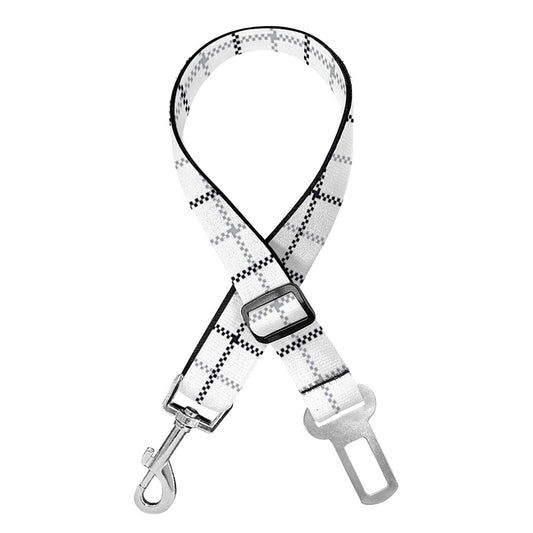 White Tattersall Pattern Print Dog Seat Belt