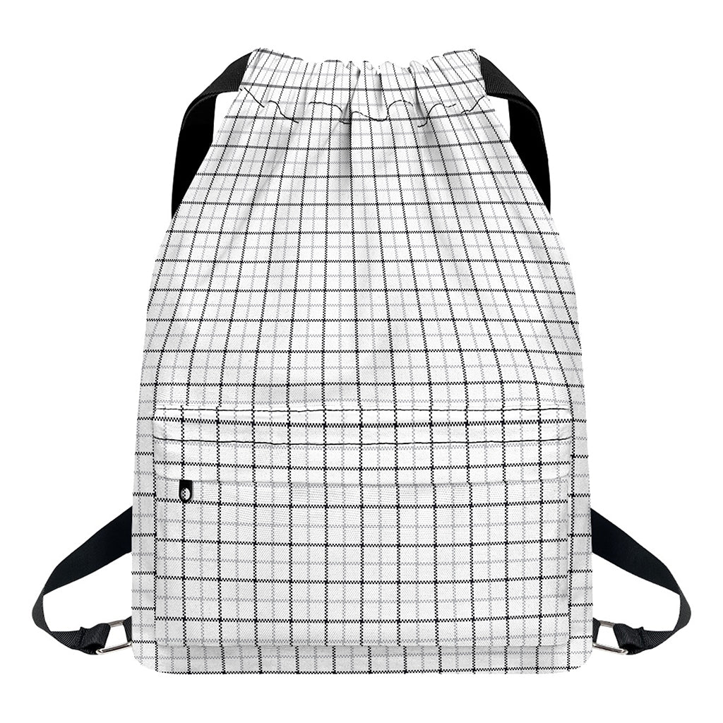 White Tattersall Pattern Print Drawstring Backpack