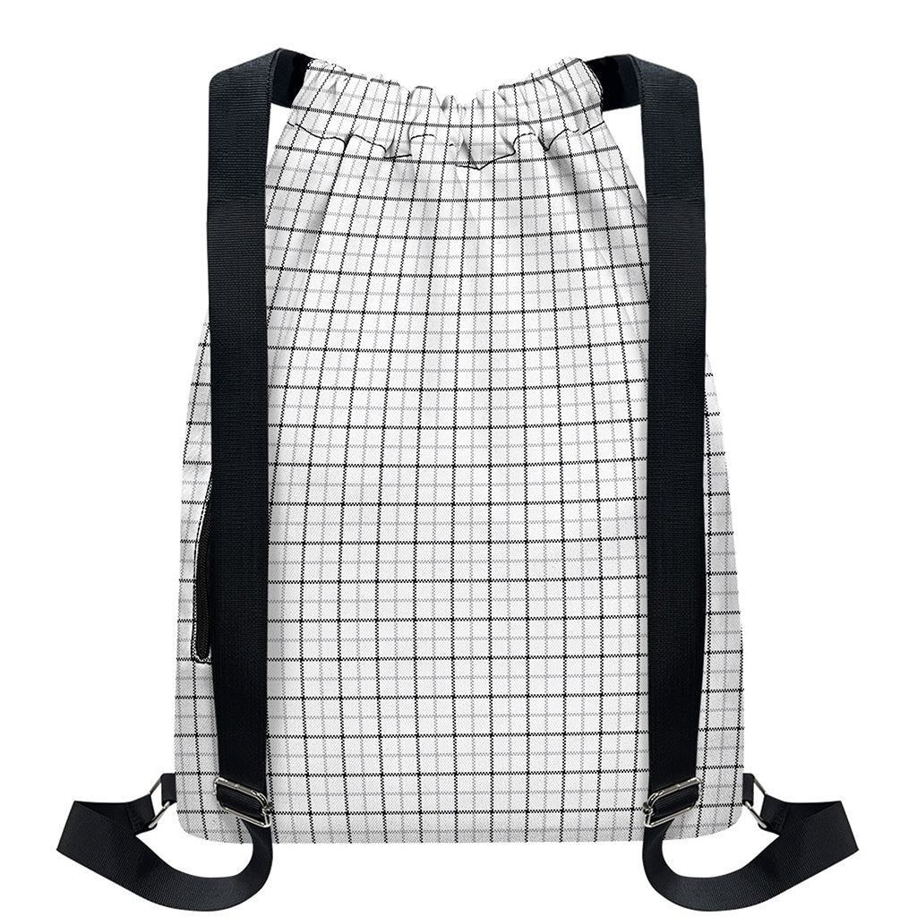 White Tattersall Pattern Print Drawstring Backpack