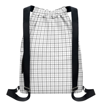 White Tattersall Pattern Print Drawstring Backpack
