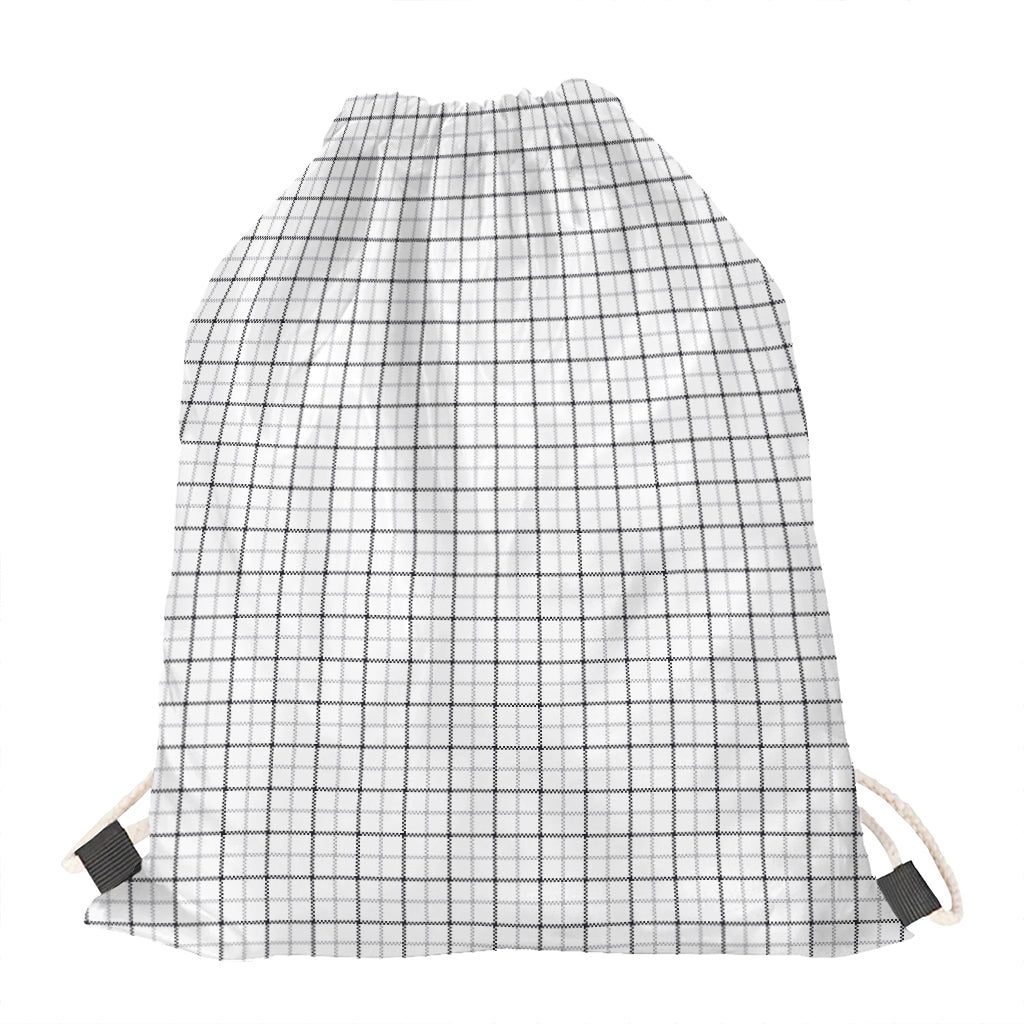 White Tattersall Pattern Print Drawstring Bag