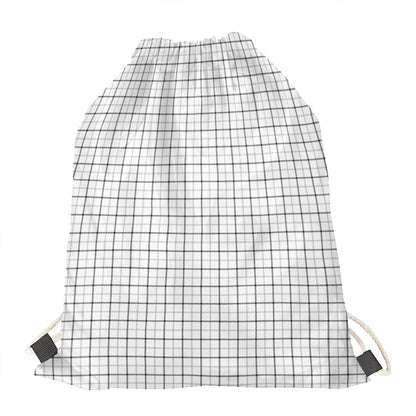 White Tattersall Pattern Print Drawstring Bag