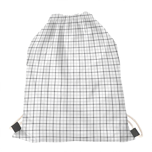 White Tattersall Pattern Print Drawstring Bag