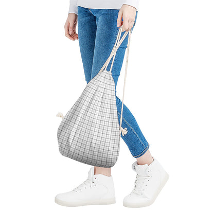 White Tattersall Pattern Print Drawstring Bag