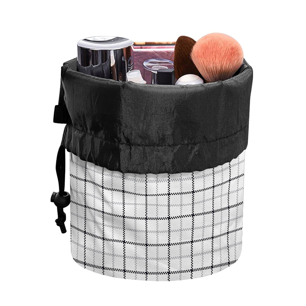 White Tattersall Pattern Print Drawstring Makeup Bag