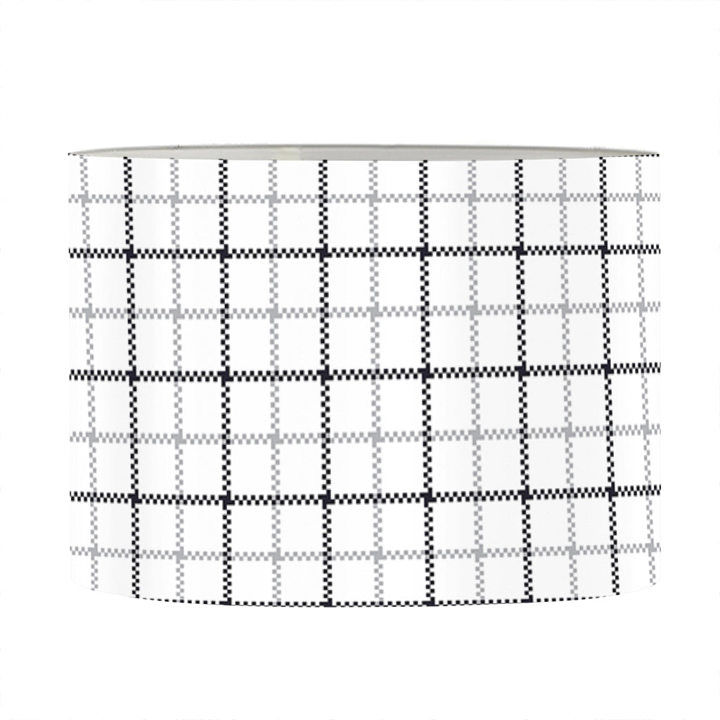 White Tattersall Pattern Print Drum Lamp Shade