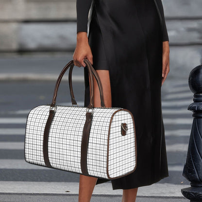 White Tattersall Pattern Print Duffle Bag