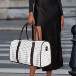 White Tattersall Pattern Print Duffle Bag